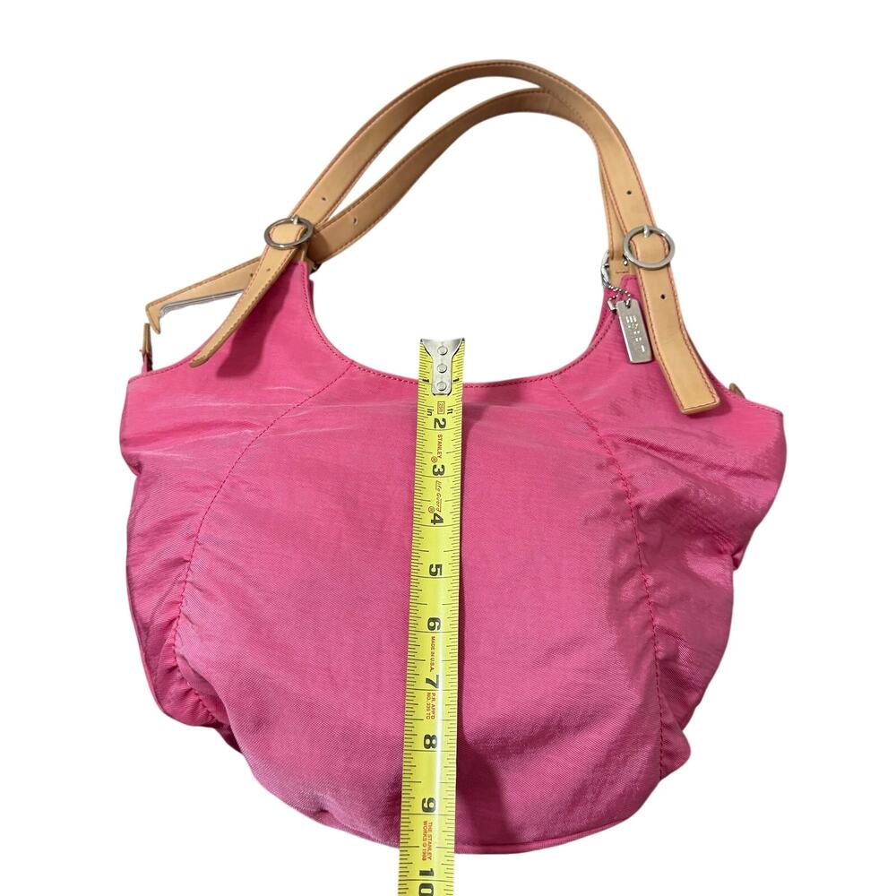 Esprit Pink Nylon Hobo Shoulder Bag Tan Straps Polka Dot Lining Y2K - Picture 10 of 16